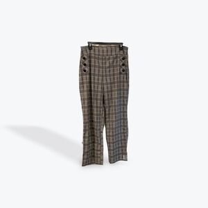 EST 1946 Plaid‎ High Waisted Button Accent Wide Leg Trousers Women Size 14